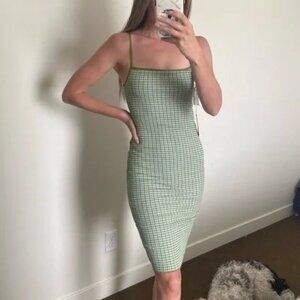 Aritzia Wilfred Jazz Knit Midi Dress Gingham Green Blue Size Large